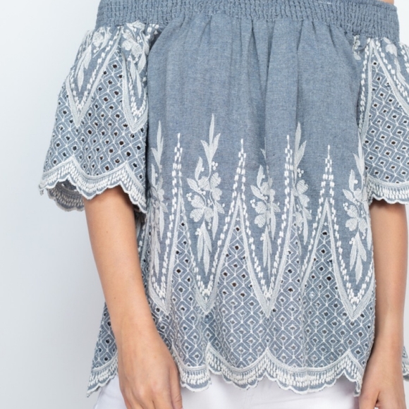 MUR MUR Oversized Chambray Embroidered Top - Picture 3 of 7